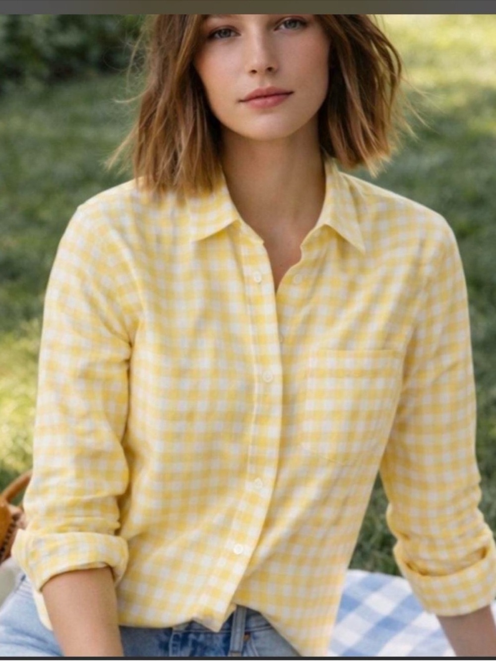 J. Crew Yellow Gingham Lightweight Cotton Button Up Shirt XS